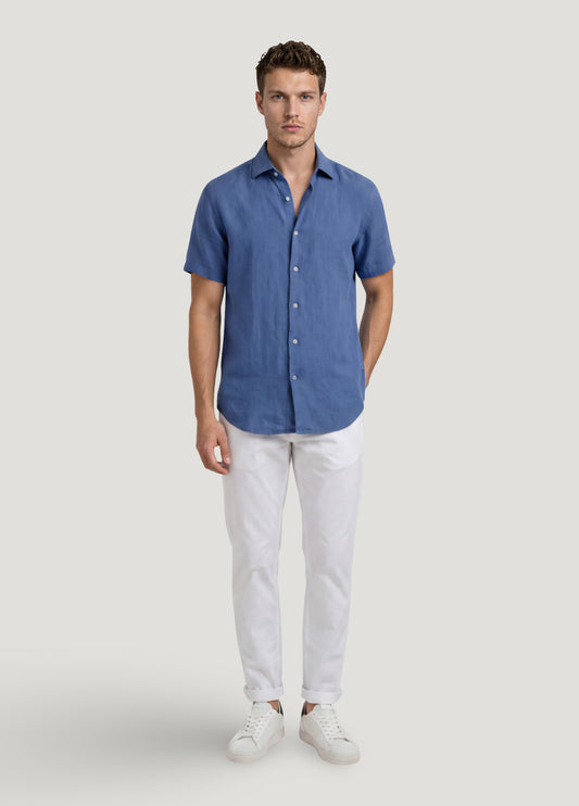 Camisa sport manga corta lino azul