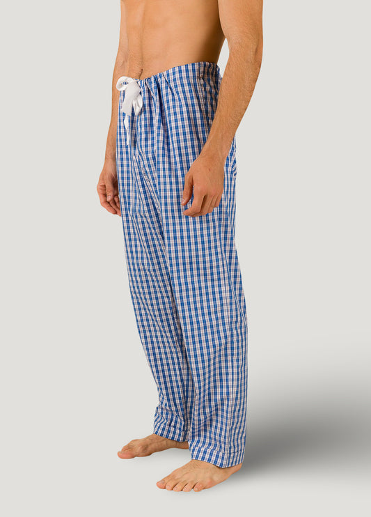 Long blue plaid pajama pants with included cover