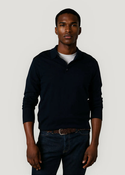 Navy blue merino wool polo neck jumper