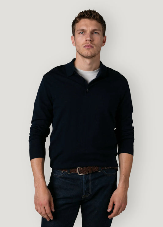 Jersey cuello polo lana merino azul marino