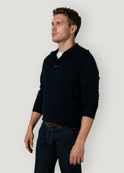 Jersey cuello polo lana merino azul marino