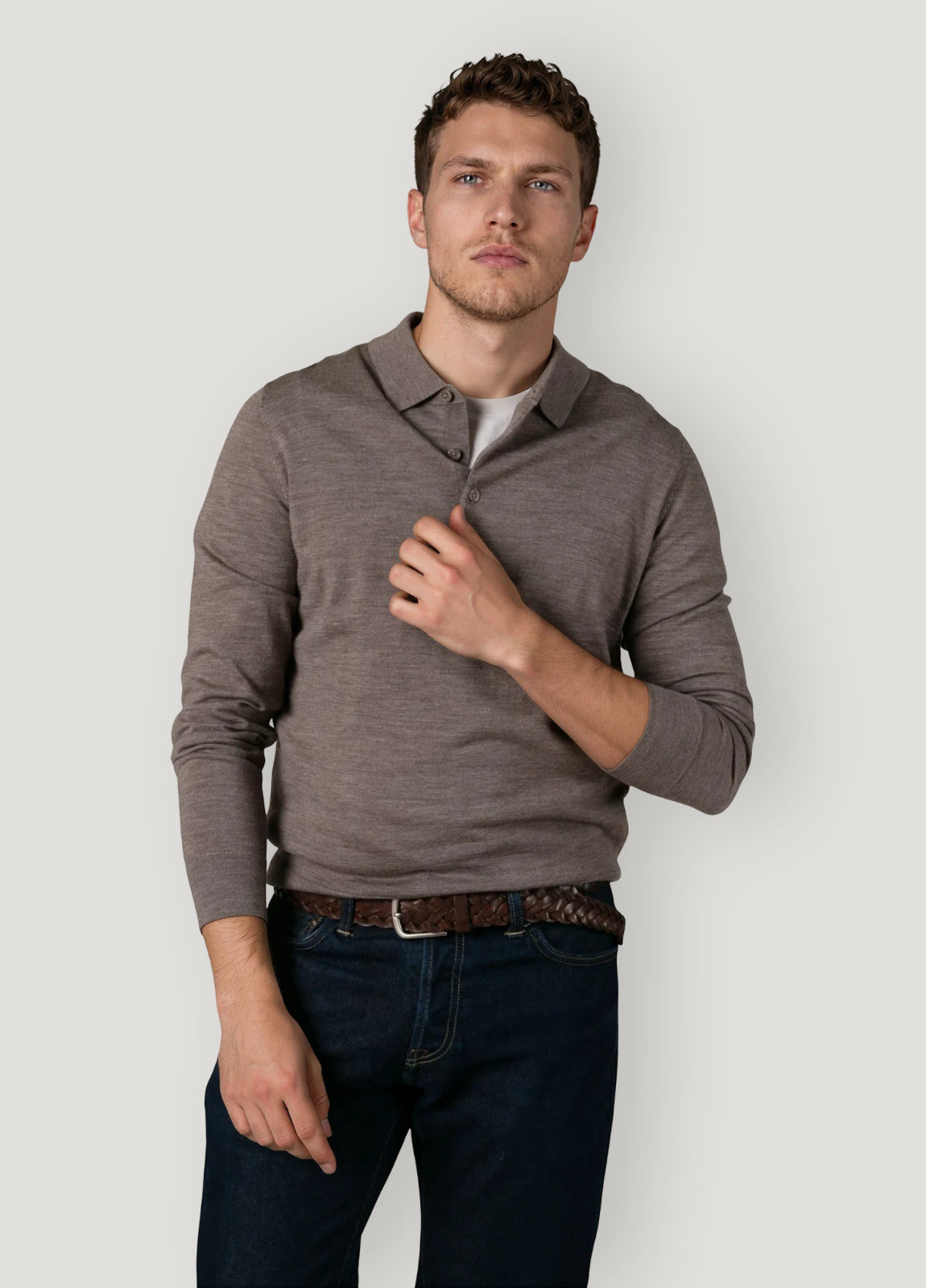 Jersey cuello polo lana merino visón