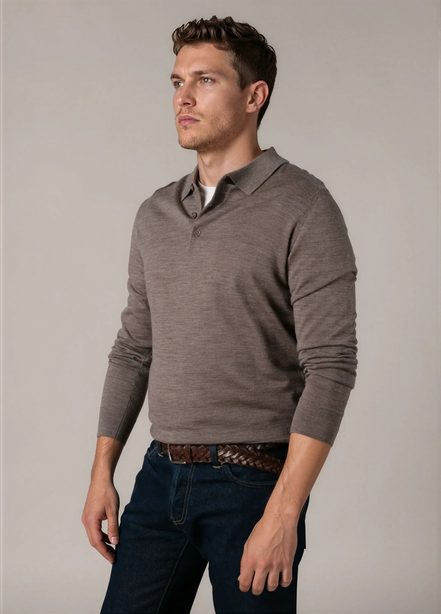 Jersey cuello polo lana merino visón