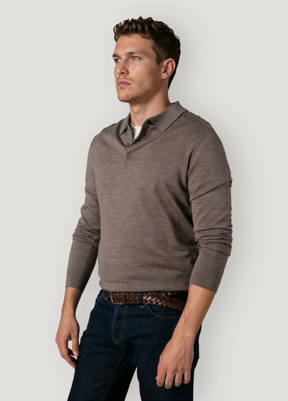 Jersey cuello polo lana merino visón