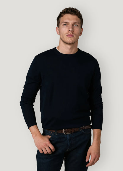 Jersey cuello redondo lana merino azul marino