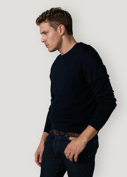 Jersey cuello redondo lana merino azul marino