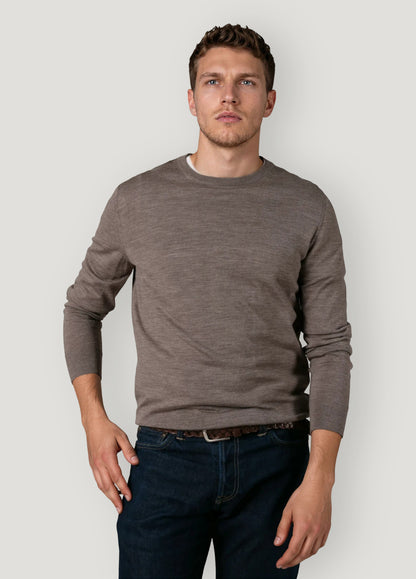 Jersey cuello redondo lana merino tostado