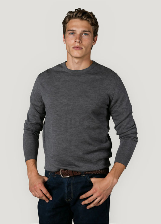 Dark grey merino wool crew neck jumper