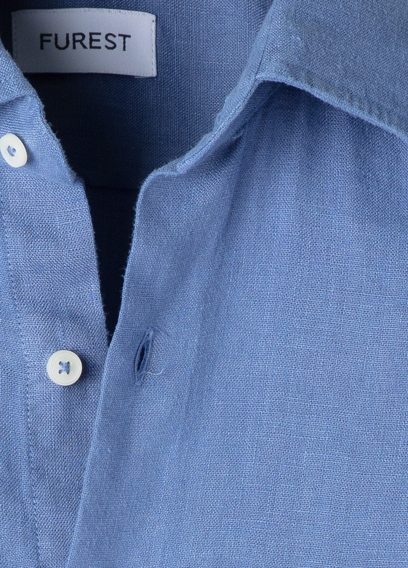 Camisa manga corta lino azul