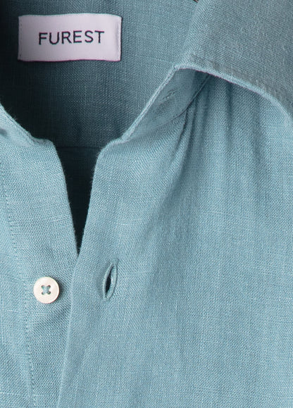 Green linen short-sleeved shirt