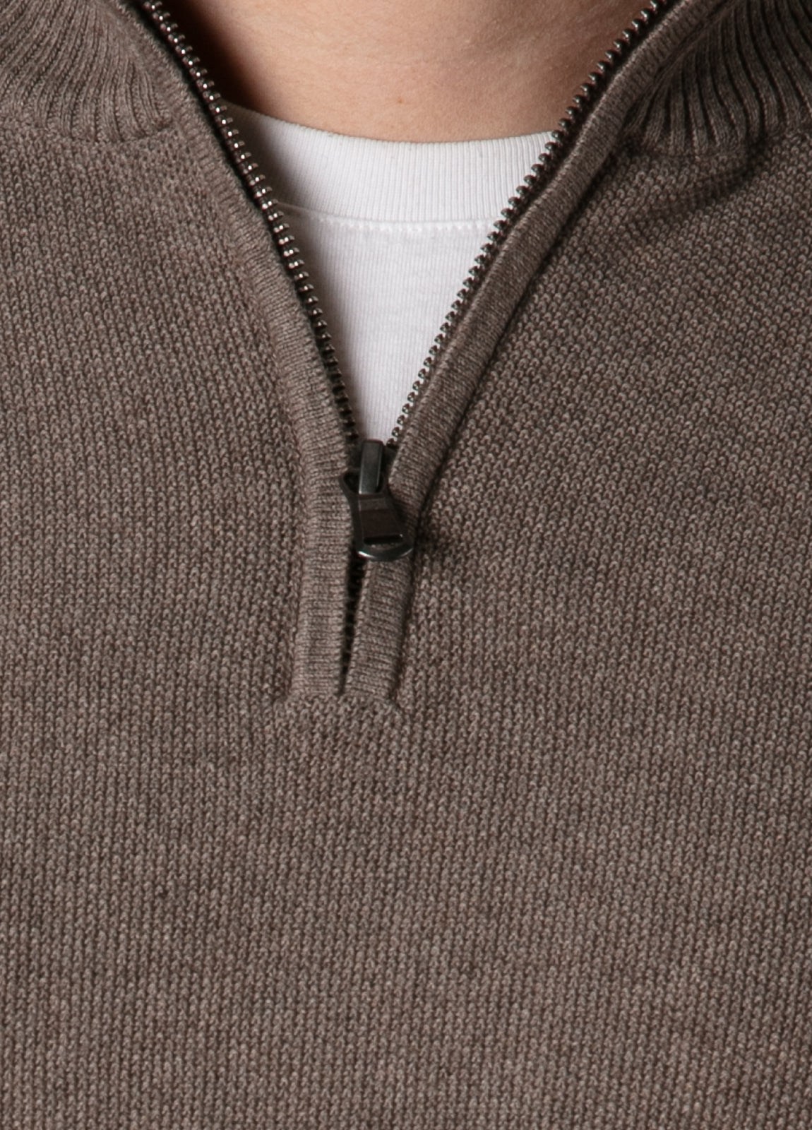 Jersey cuello zip punto de arroz visón