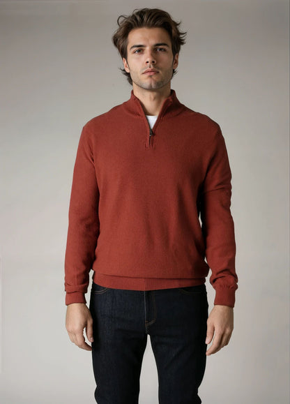 Jersey cuello zip punto de arroz teja