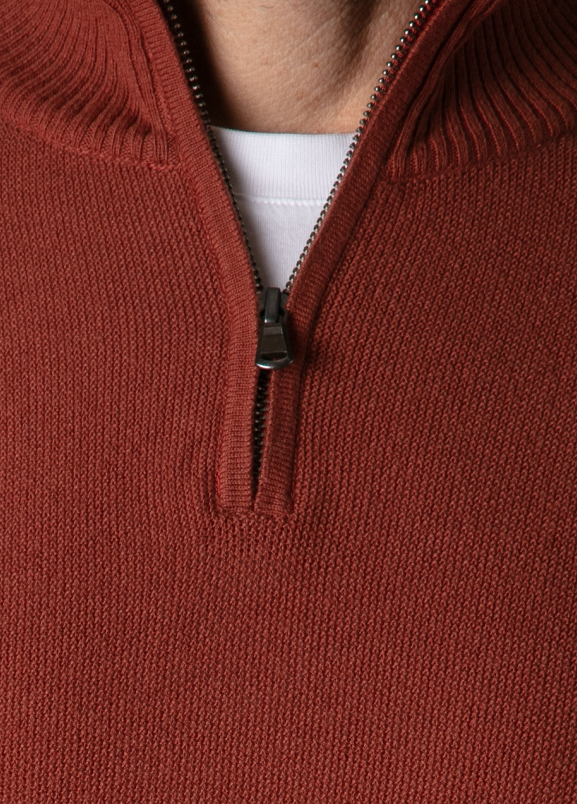 Jersey cuello zip punto de arroz teja