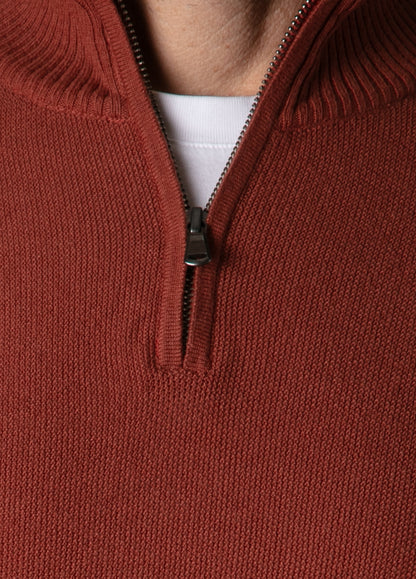 Jersey cuello zip punto de arroz teja