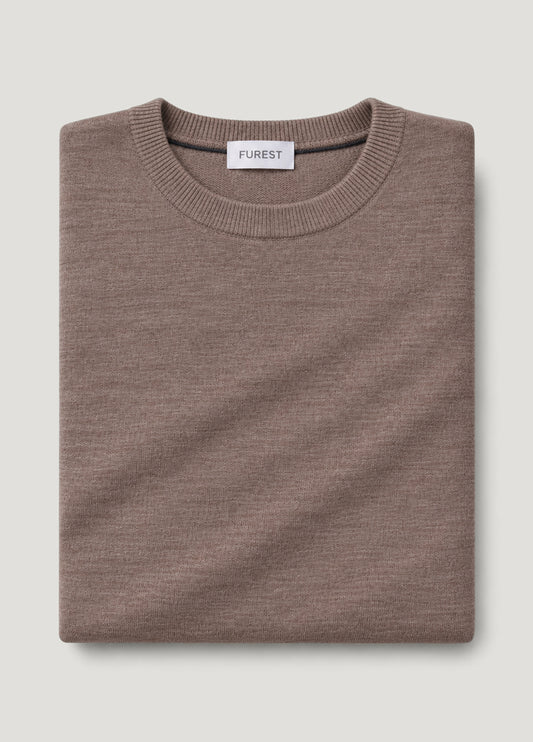 Jersey cuello redondo lana merino marron