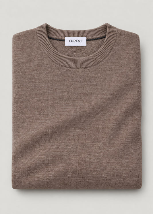 Jersey cuello redondo lana merino marron