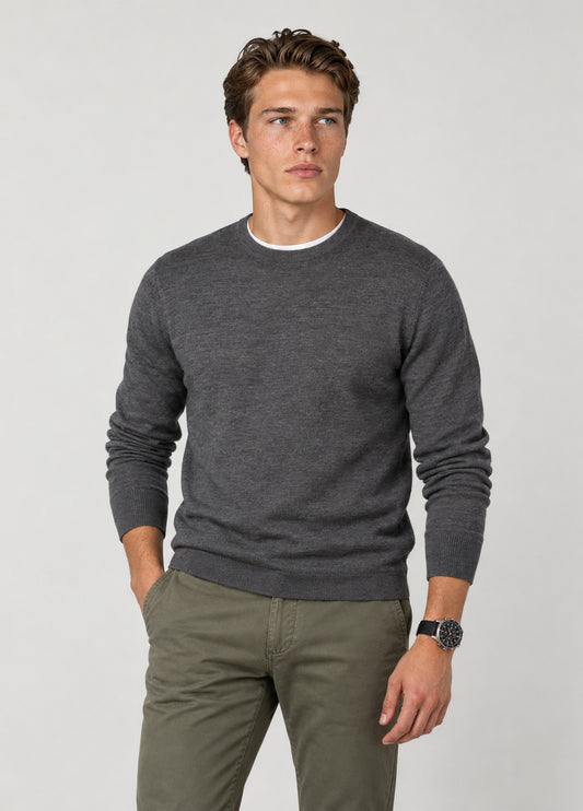 Jersey cuello redondo lana merino gris oscuro