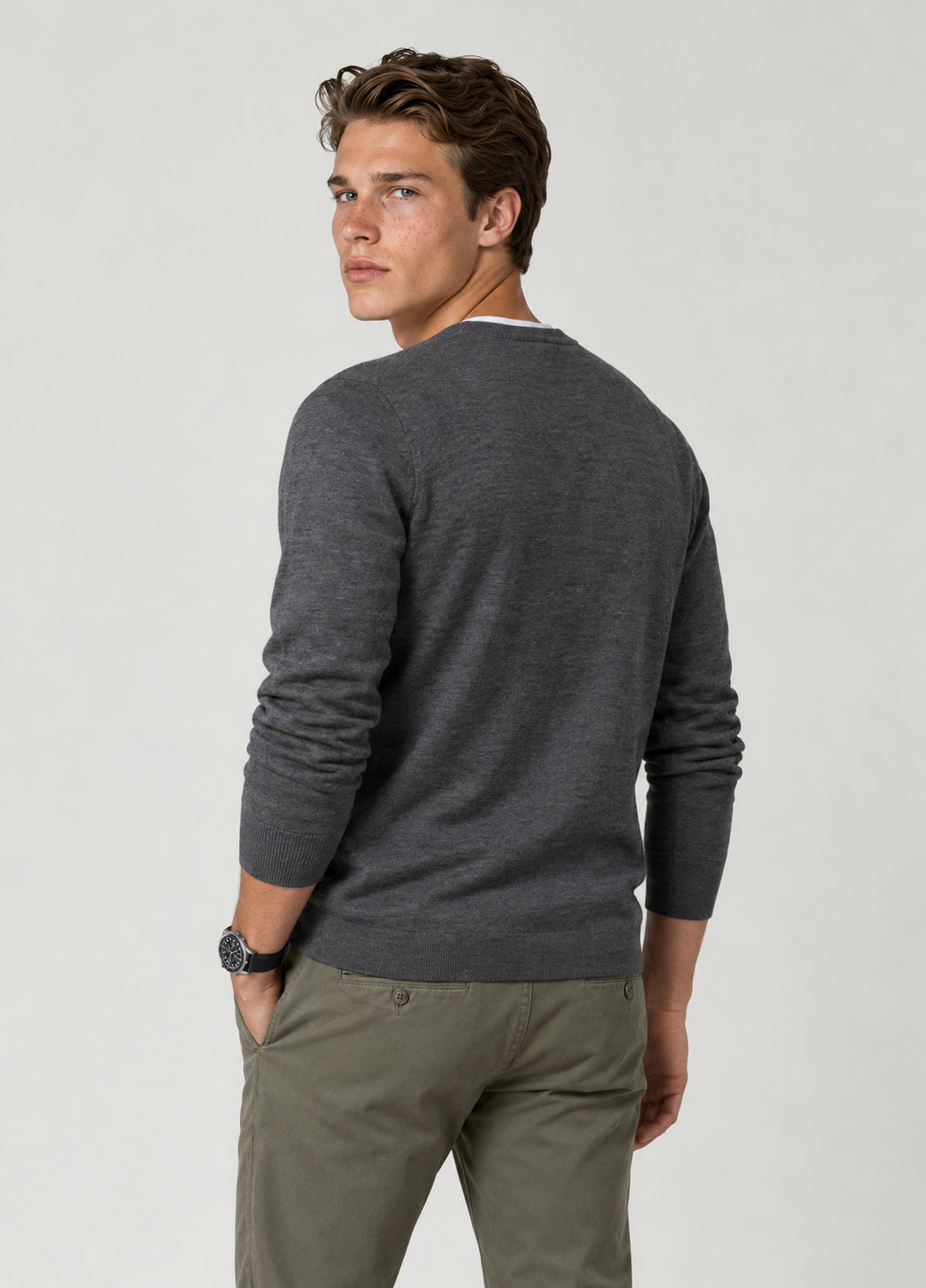 Jersey cuello redondo lana merino gris oscuro