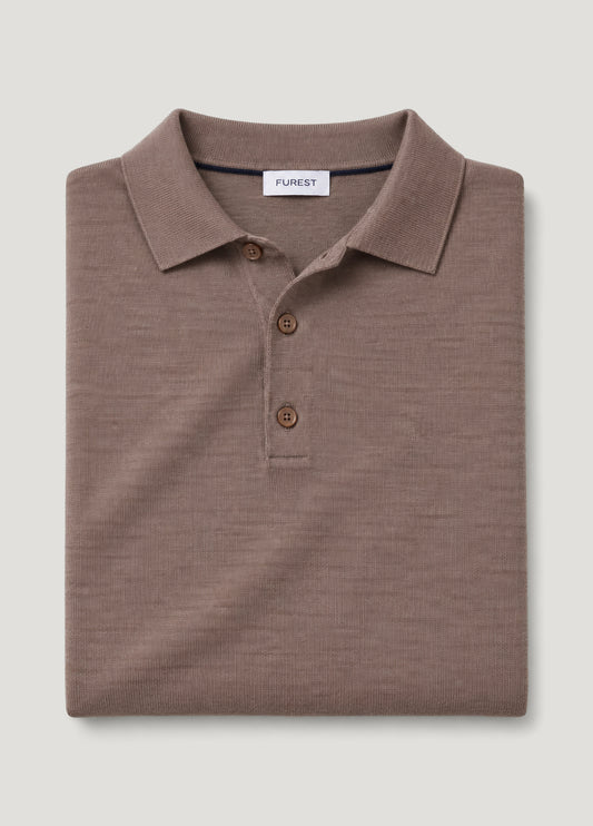 Jersey cuello polo lana merino marron topo