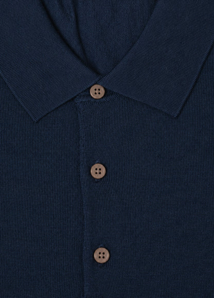 Jersey cuello polo lana merino azul marino