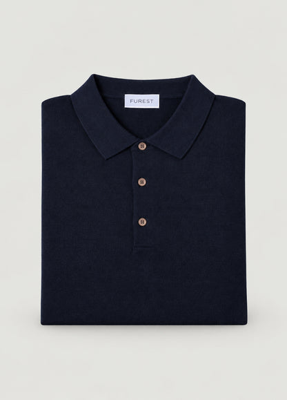 Jersey cuello polo lana merino azul marino