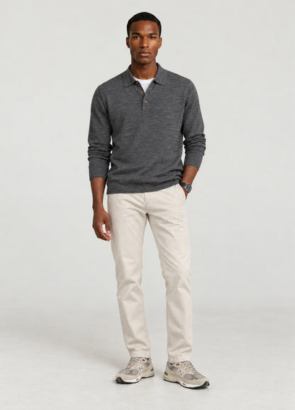 Jersey cuello polo lana merino gris oscuro