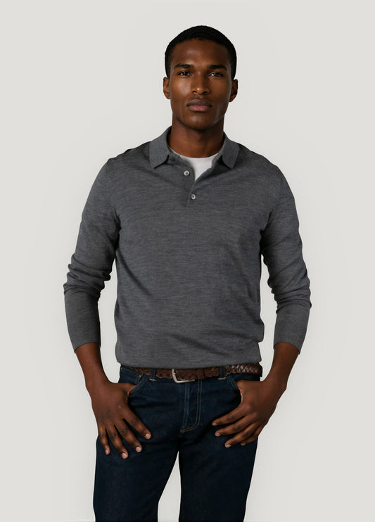 Dark gray merino wool polo neck sweater