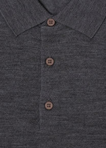Jersey cuello polo lana merino gris oscuro