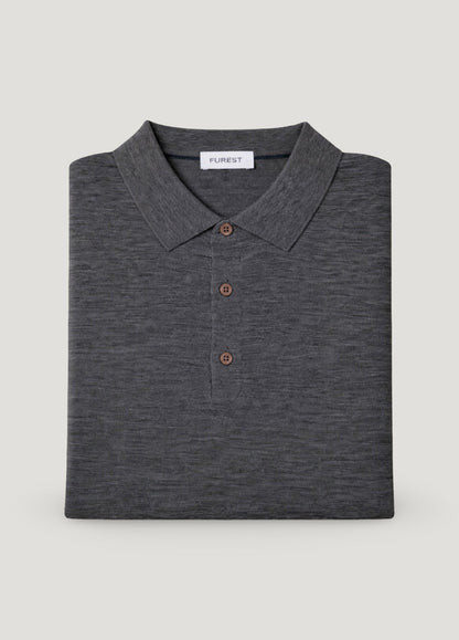 Jersey cuello polo lana merino gris oscuro
