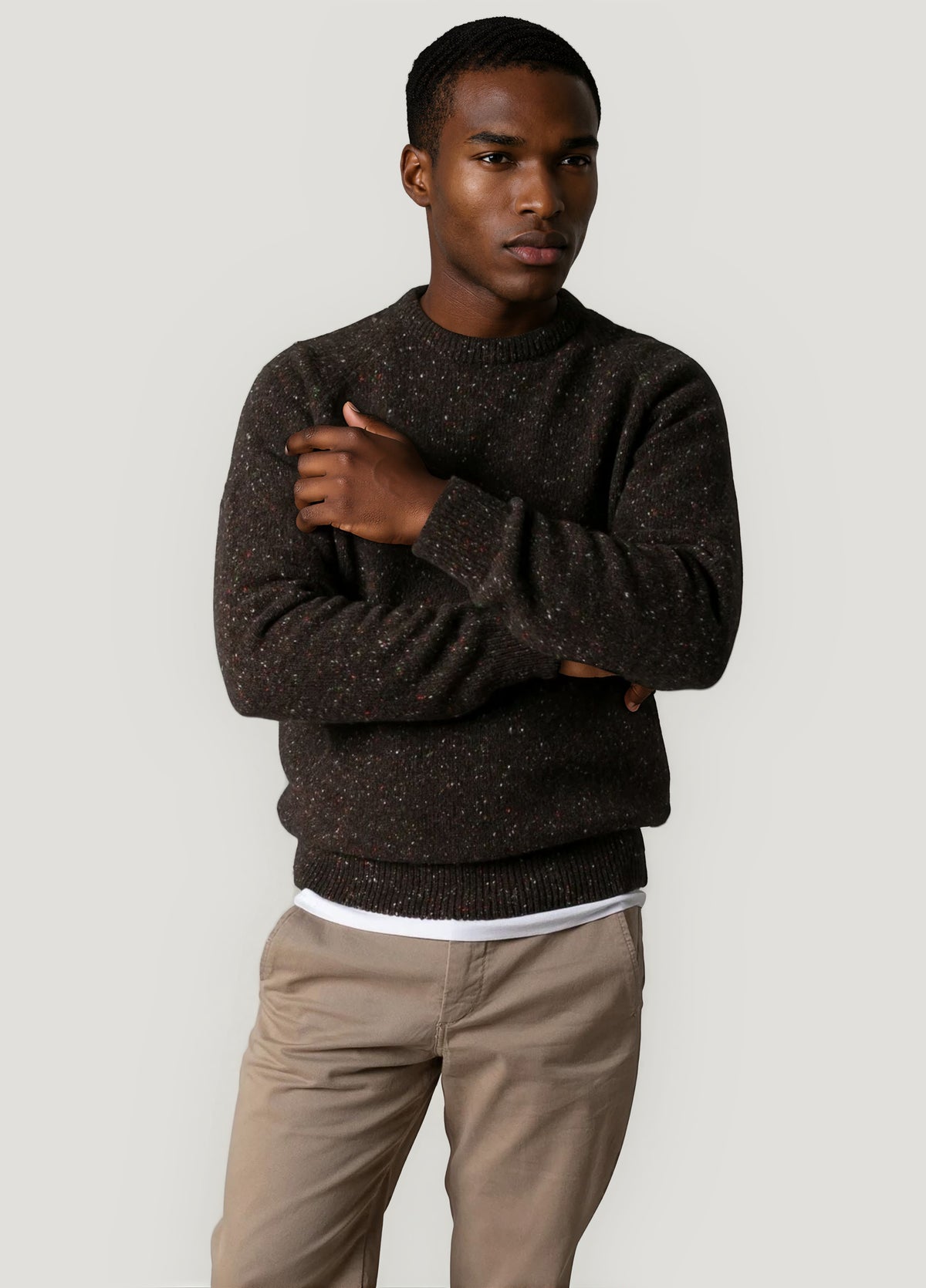 Mottled brown crew neck jumper