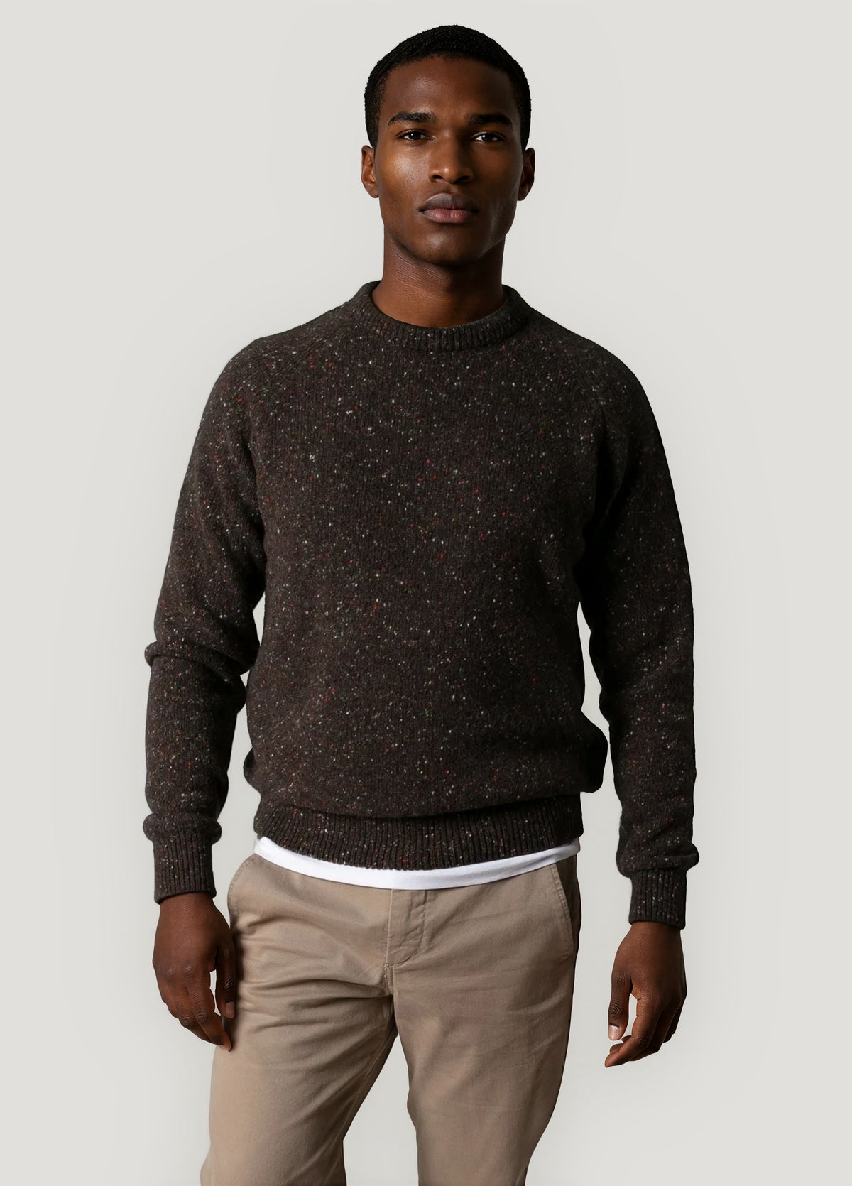 Mottled brown crew neck jumper