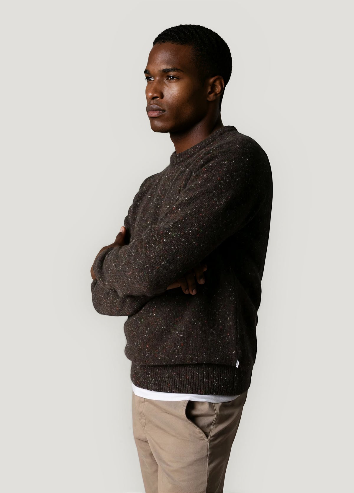 Mottled brown crew neck jumper