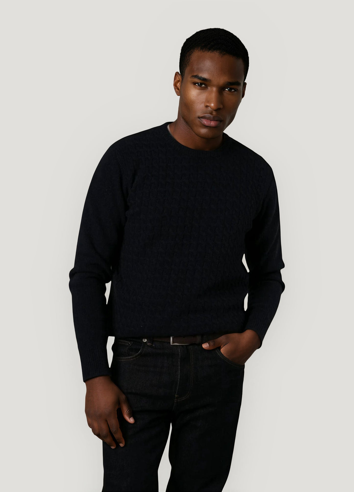 Navy cable knit crew neck jumper