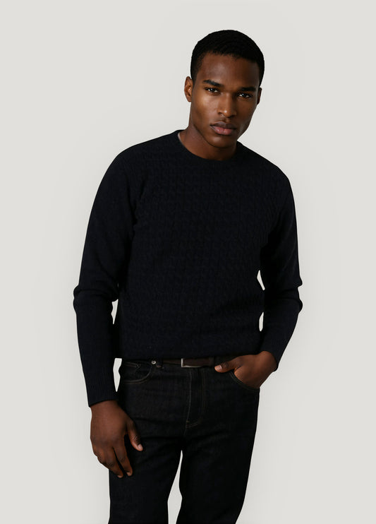 Navy cable knit crew neck jumper