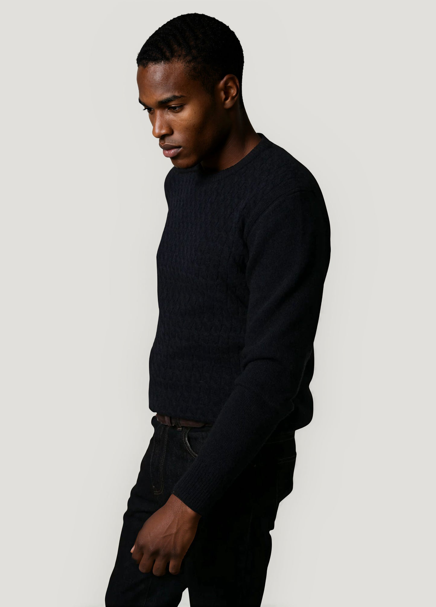 Navy cable knit crew neck jumper