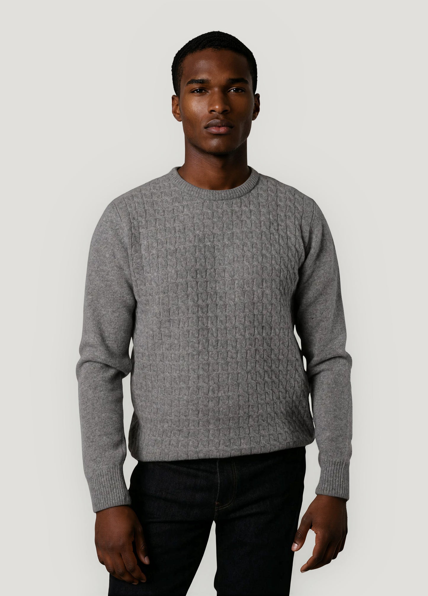 Jersey cuello redondo trenzado gris