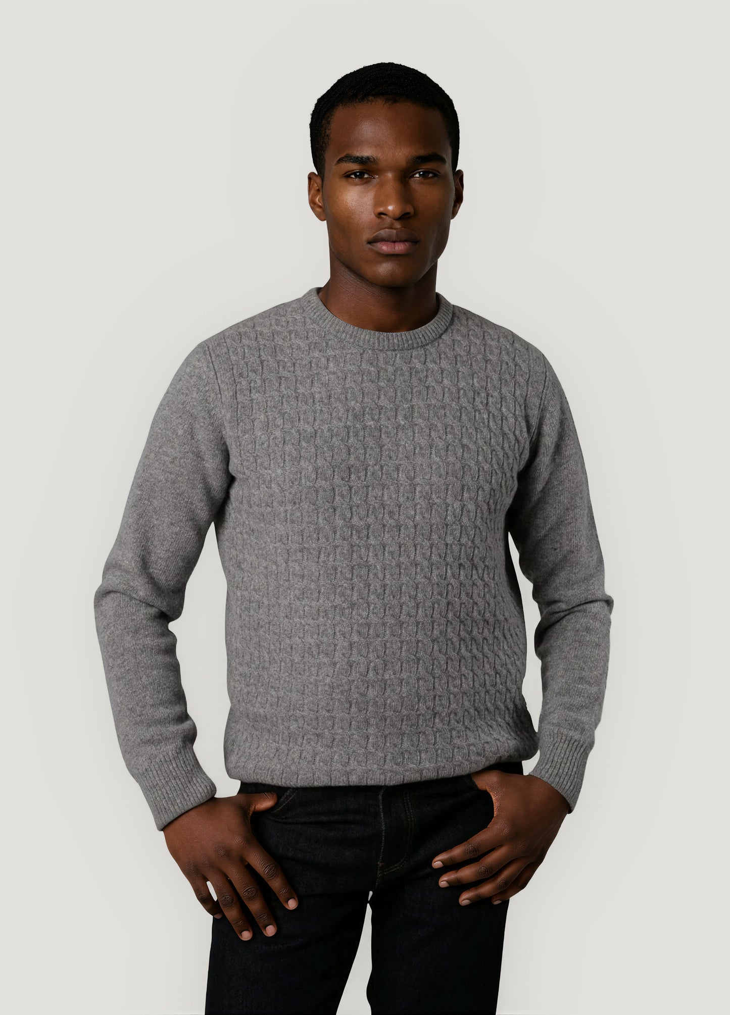 Jersey cuello redondo trenzado gris