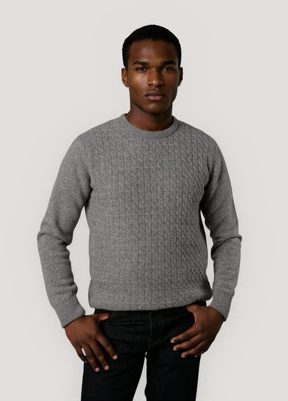 Jersey cuello redondo trenzado gris