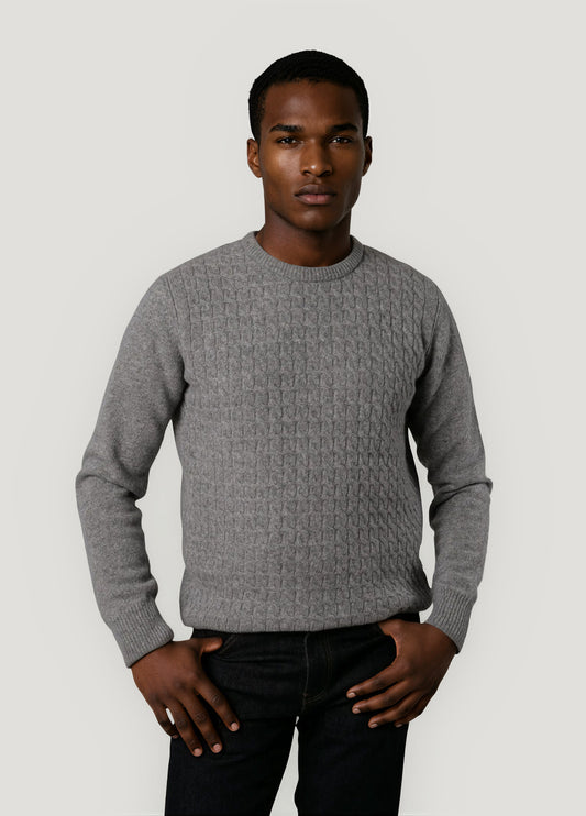 Grey braided crew neck jumper