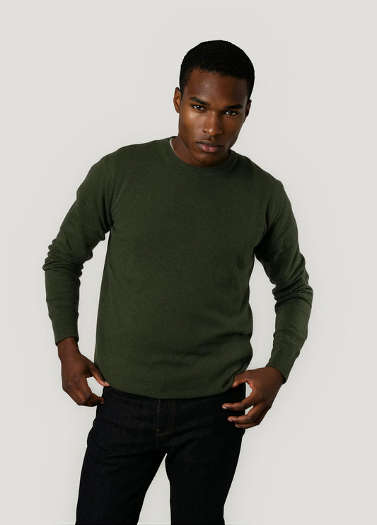 Khaki round neck wool jumper