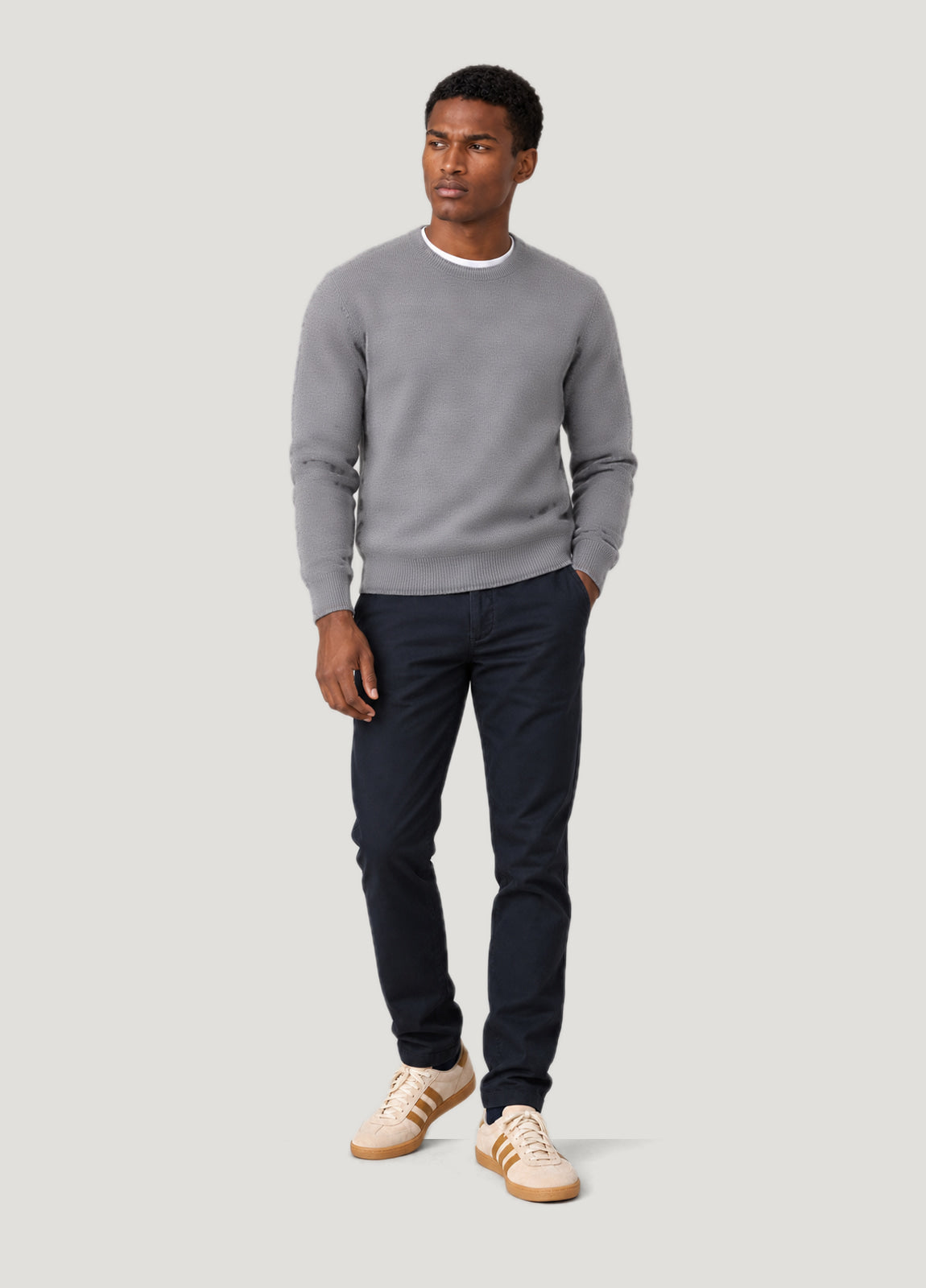 Jersey cuello redondo lana gris medio