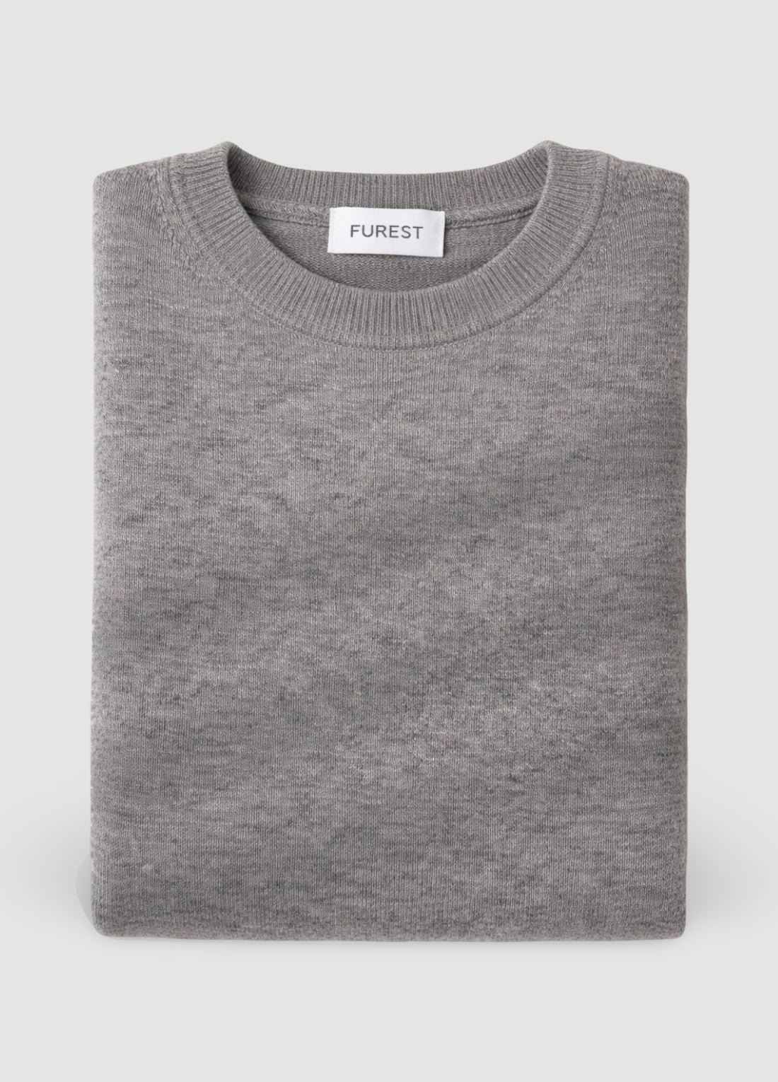 Mid-gray round-neck wool sweater
