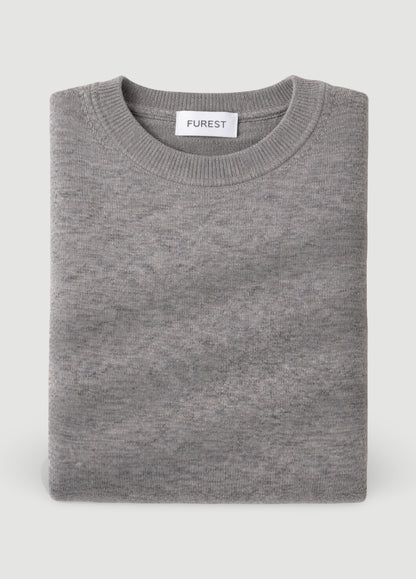 Mid-gray round-neck wool sweater