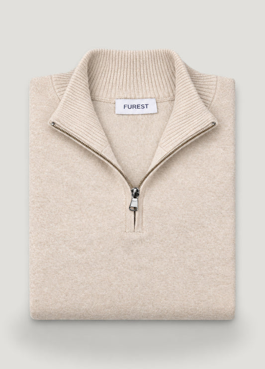 Jersey cuello zip lana beige