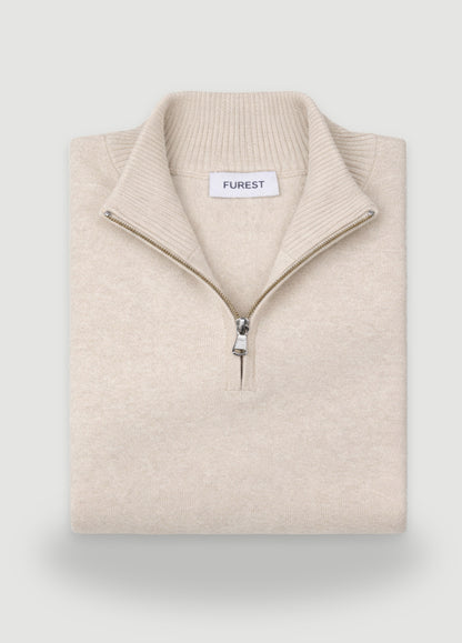 Jersey cuello zip lana beige