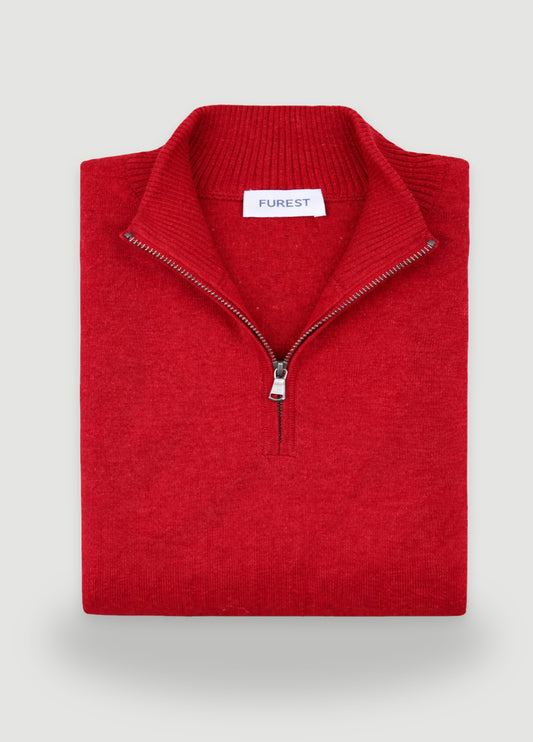 Terracotta wool zip-neck jumper