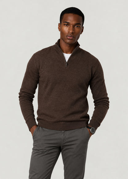 Jersey cuello zip lana marrón