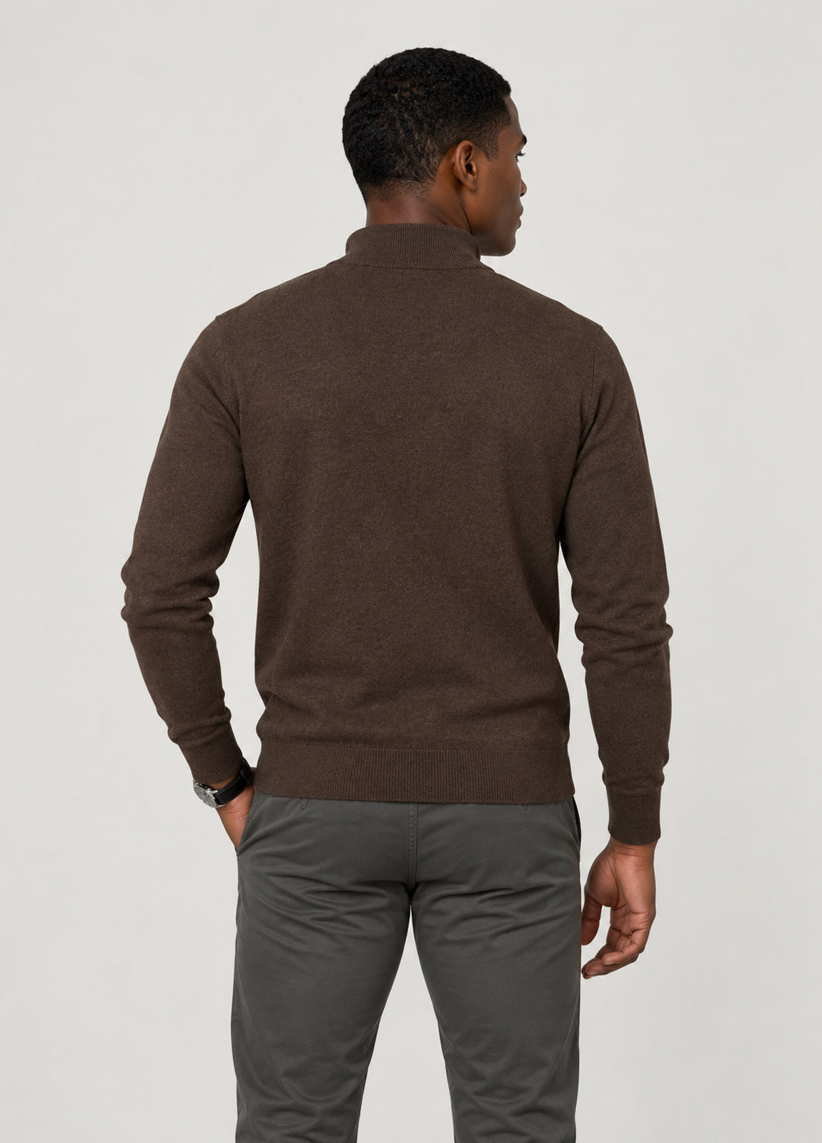 Jersey cuello zip lana marrón