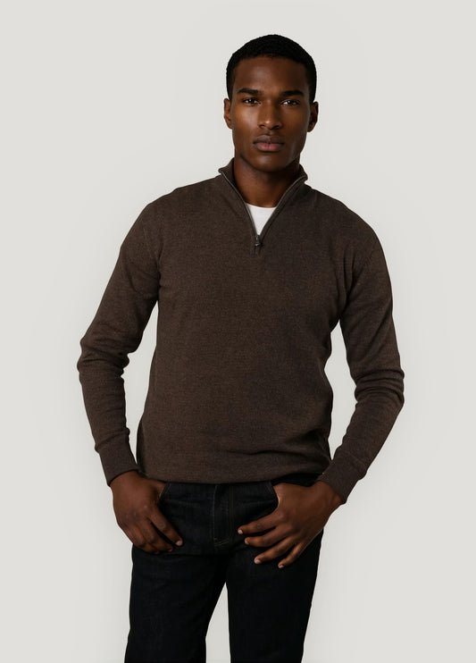 Brown wool zip-neck jumper
