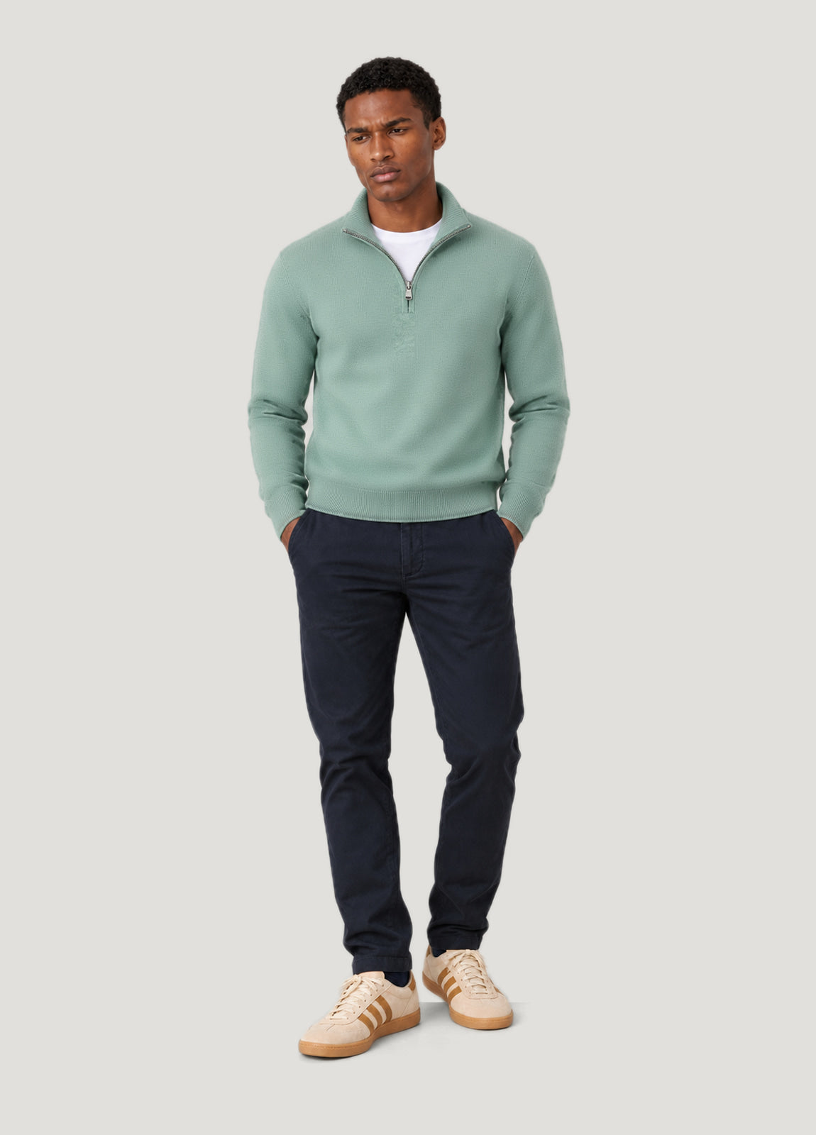 Jersey cuello zip lana verde agua